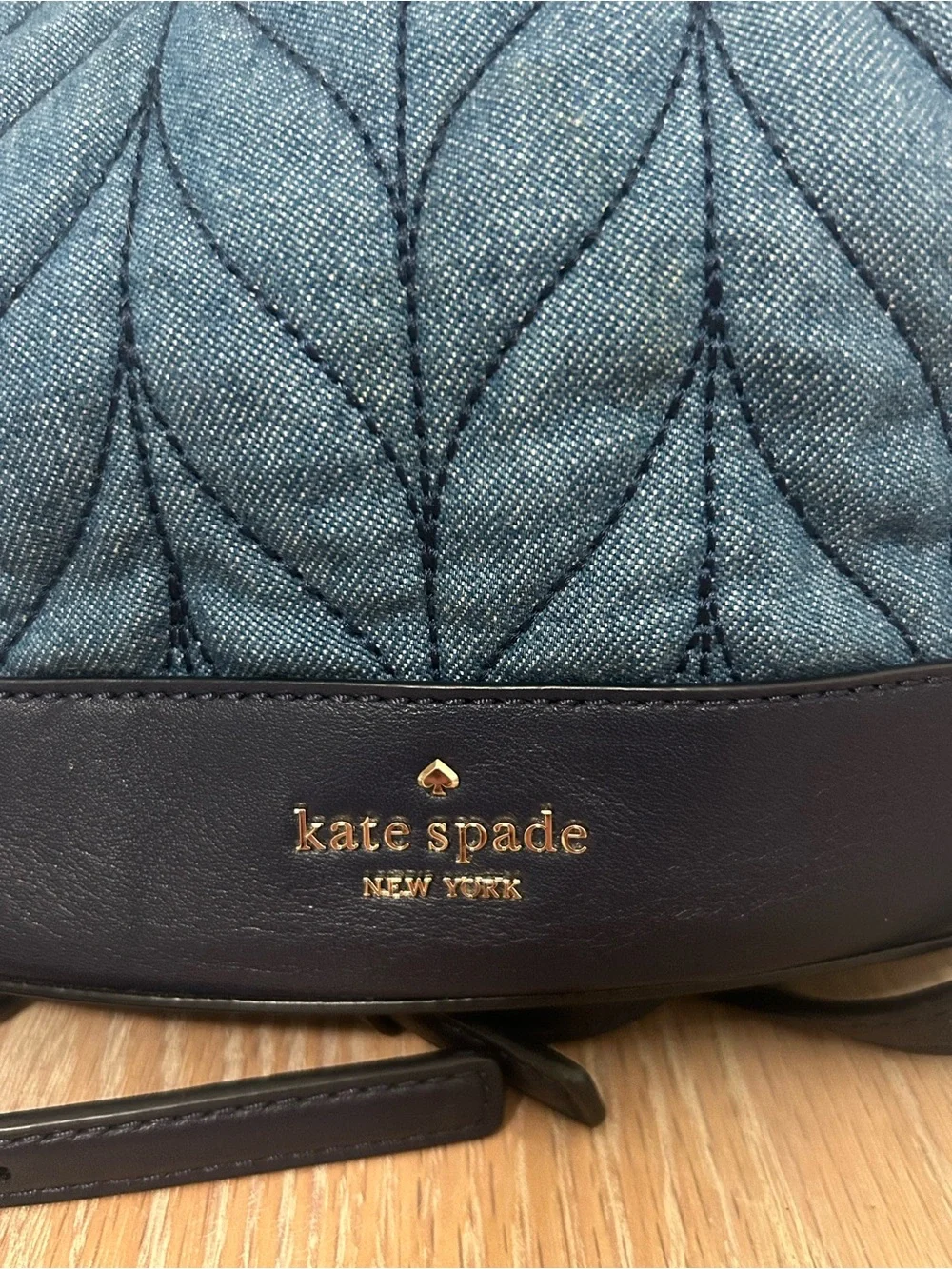 kate spade Quilted Denim Drawstring Backpack with Navy Trim
